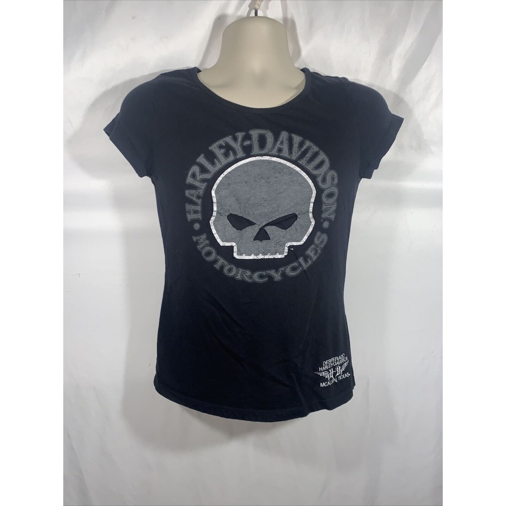 Harley Davidson Women’s Medium Short Sleeve Skull And Wings Embroidered Logo